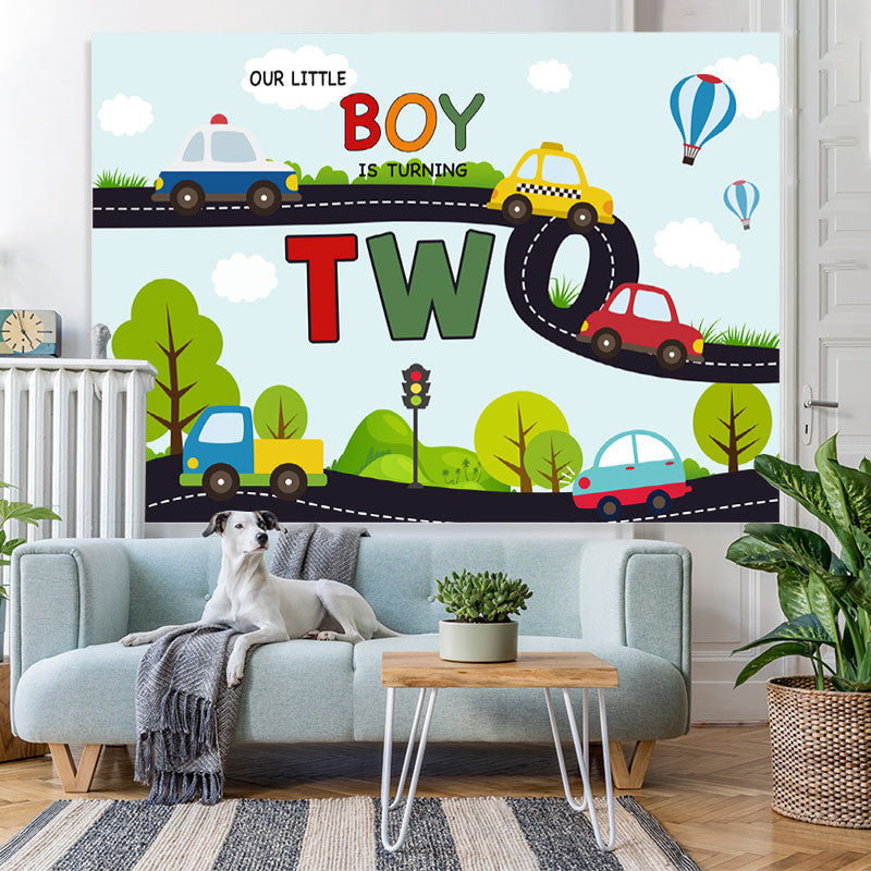 Lofaris Cartoon Car In The Highway 2nd Birthday Backdrop For Boy