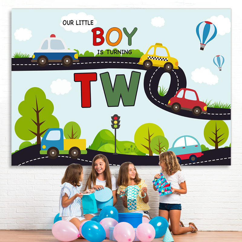 Lofaris Cartoon Car In The Highway 2nd Birthday Backdrop For Boy