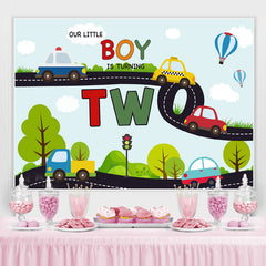Lofaris Cartoon Car In The Highway 2nd Birthday Backdrop For Boy
