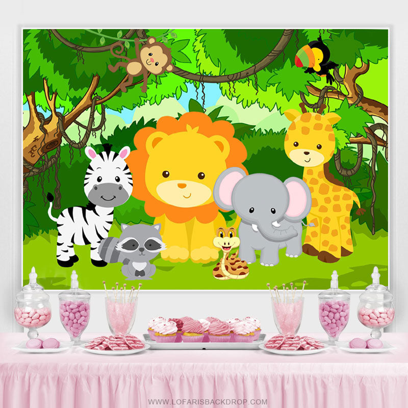 Lofaris Cartoon Cute Little Forest Animals Happy Birthday Backdrop