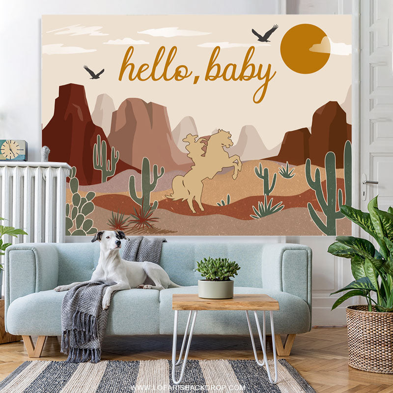 Lofaris Cartoon Desert Cacti Horse Baby Shower Backdrop