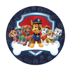 Lofaris Cartoon Dogs And Bone Round Navy Blue Birthday Backdrop