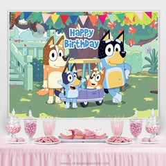 Lofaris Cartoon Dogs Green Yard Happy Birthday Backdrop