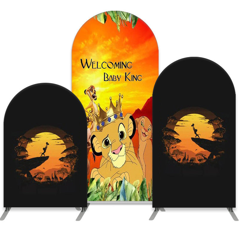Lofaris Cartoon Flim Lion Theme Black Orange Arch Backdrop Kit