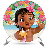 Lofaris Cartoon Floral Little Girl Round Birthday Party Backdrop Kit