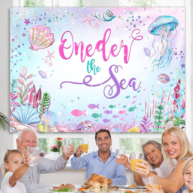 Lofaris Cartoon Glitter Oneder The Sea Happy Birthday Backdrop