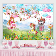 Lofaris Cartoon Horse Floral Birthday Party Backdrop For Girl