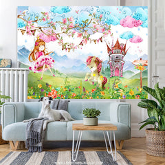 Lofaris Cartoon Horse Floral Birthday Party Backdrop For Girl