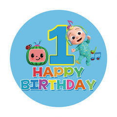Lofaris Cartoon Little Baby Round 1st Happy Birthday Backdrop