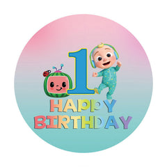 Lofaris Cartoon Little Boy Round 1st Happy Birthday Backdrop