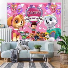 Lofaris Cartoon Little Dogs And Boy Pink Birthday Backdrop