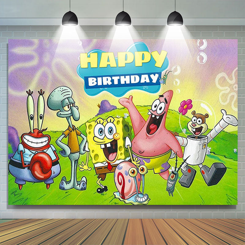 Cartoon Movie Character Theme Happy Birthday Backdrop