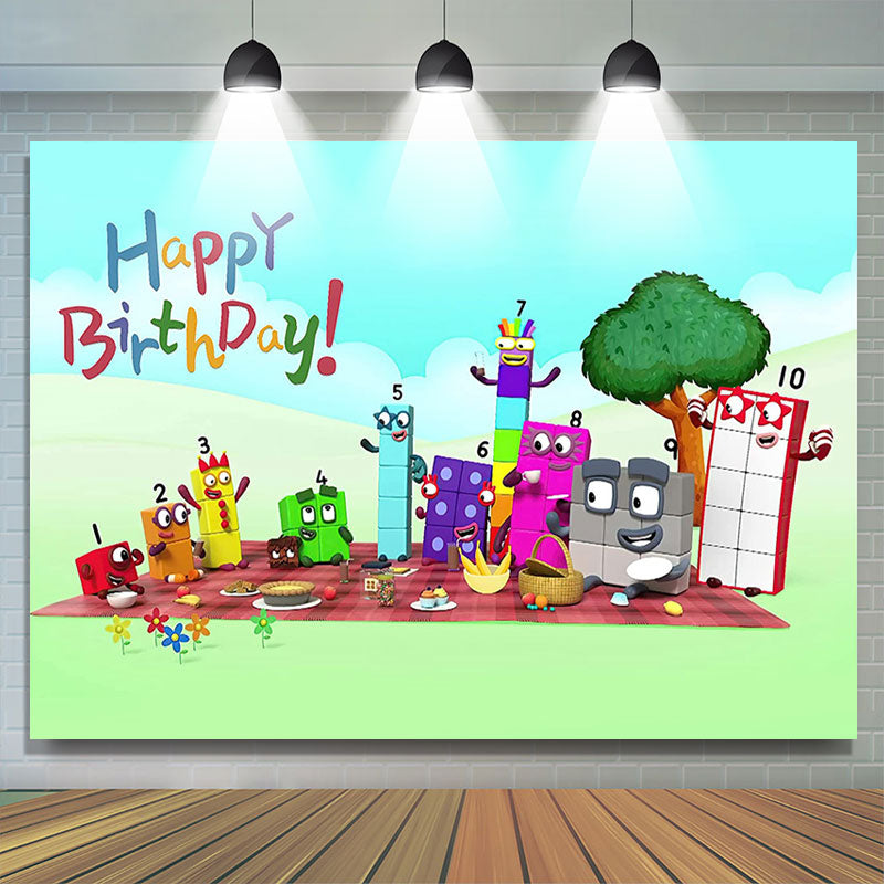 Cartoon Numberblocks Birthday Party Backdrop For Kid - Lofaris