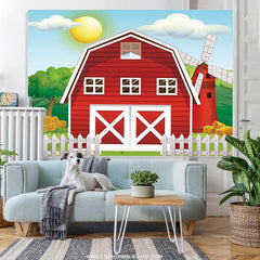 Lofaris Cartoon Red Farm Animals Children Birthday Party Backdrop