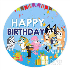 Lofaris Cartoon Sheepdog Blue Happy Birthday Round Backdrop