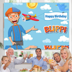 Lofaris Cartoon Sky Blippi Theme Happy Birthday Backdrop