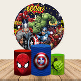 Lofaris Cartoon Super Heroes Round Birthday Backdrop Kit For Boy