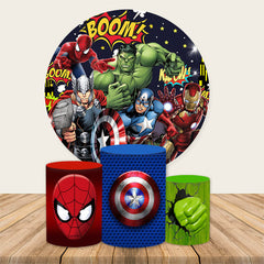 Lofaris Cartoon Super Heroes Round Birthday Backdrop Kit For Boy