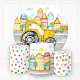 Lofaris Cartoon Truch On The Road Birthday Round Backdrop Kit