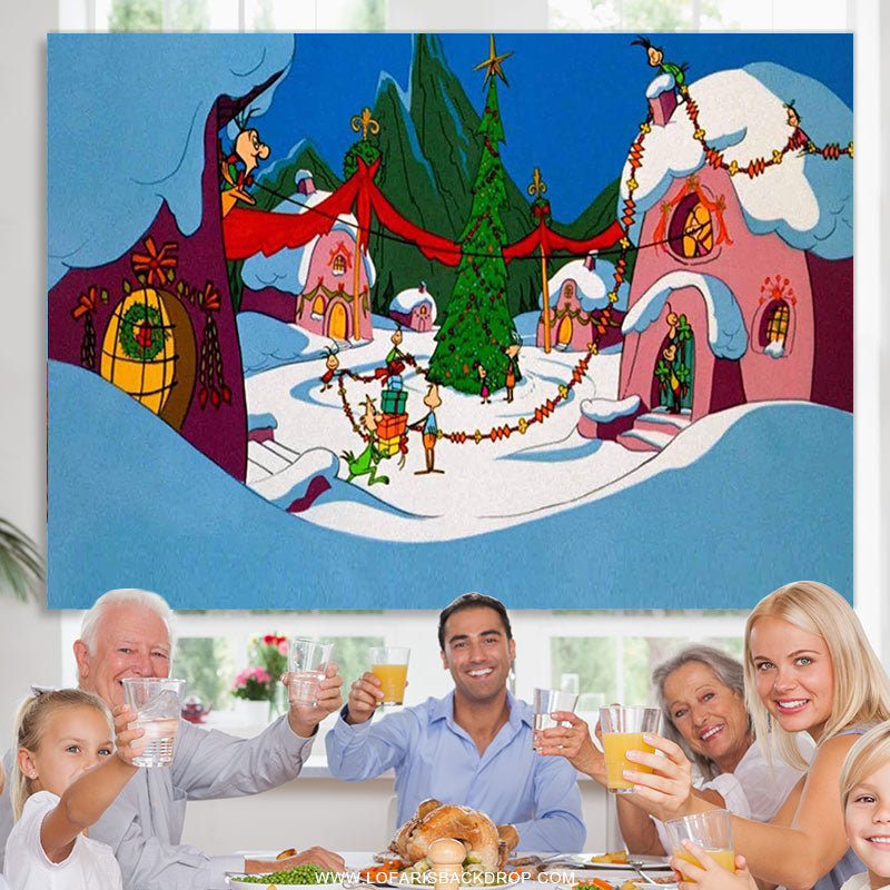 Lofaris Cartoon Whoville Christmas Deco Happy Birthday Party Backdrop