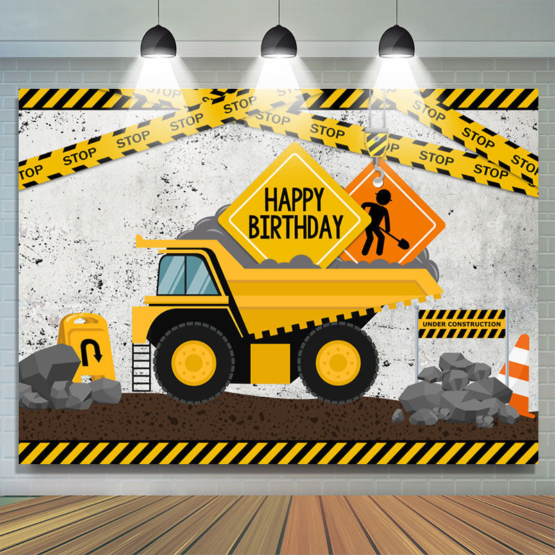 Truck　Yellow　Theme　Happy　Birthday　Backdrop　Cartoon　Stop