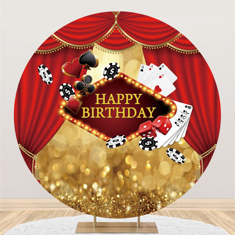 Lofaris Casino Night Golden Red Round Happy Birthday Backdrop