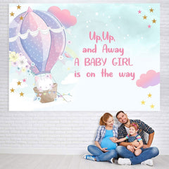 Lofaris Cat In The Hot Air Balloon Pink Baby Shower Backdrop