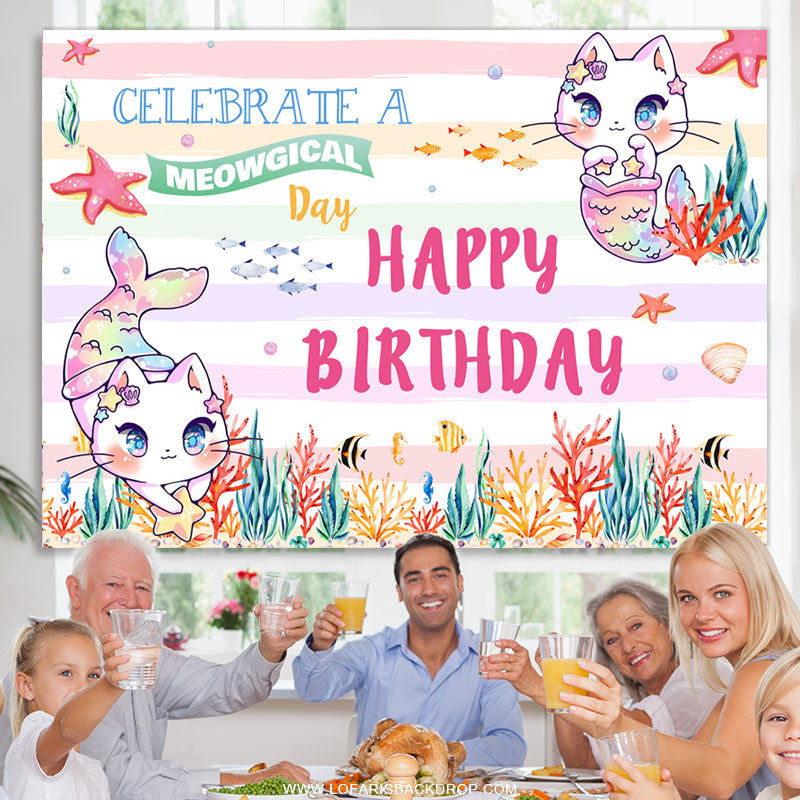 Lofaris Celebrate A Meowgical Day Cute Happy Birthday Backdrop