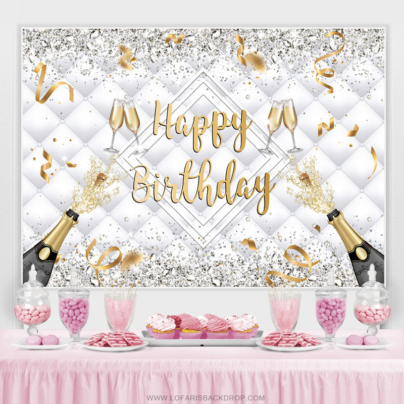 Lofaris Champagne Bottle Glass Ribbion Happy Birthday Backdrop