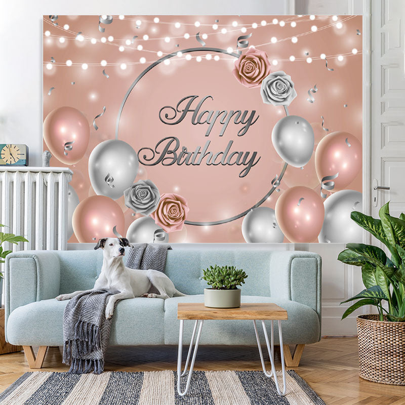 Lofaris Champagne Golden Silver Balloon Light Birthday Backdrop
