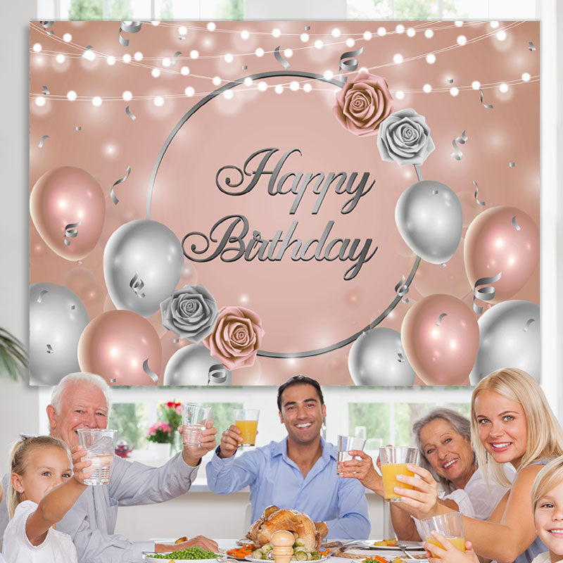 Lofaris Champagne Golden Silver Balloon Light Birthday Backdrop