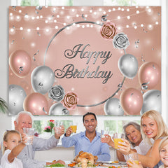 Lofaris Champagne Golden Silver Balloon Light Birthday Backdrop