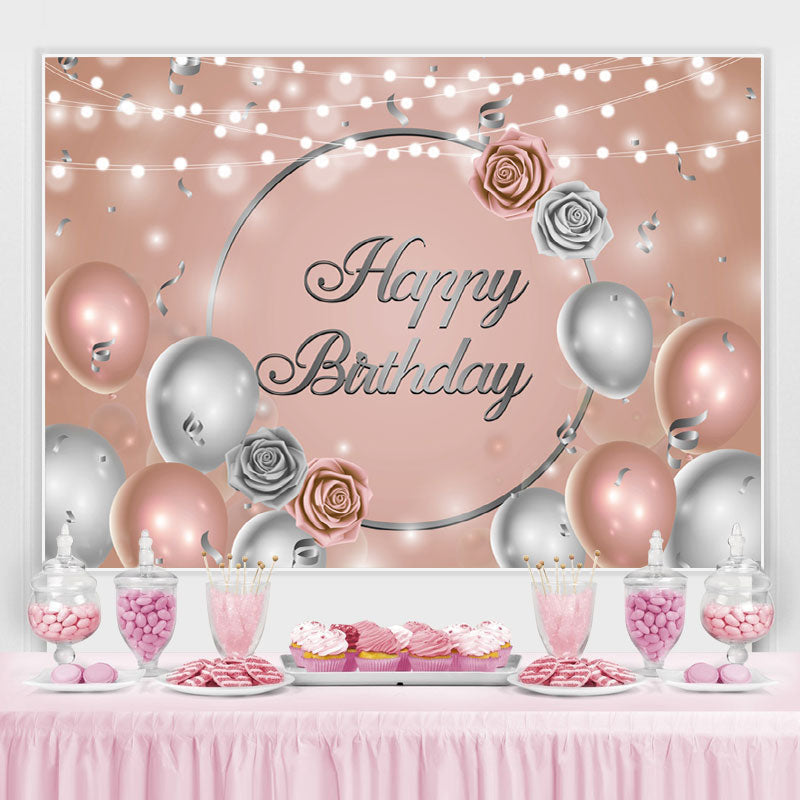 Lofaris Champagne Golden Silver Balloon Light Birthday Backdrop