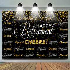 Lofaris Cheers Happy Retirement Black And Golden Backdrop
