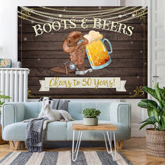 Lofaris Cheers To 50 Years Wooden Happy 50th Birthday Backdrop