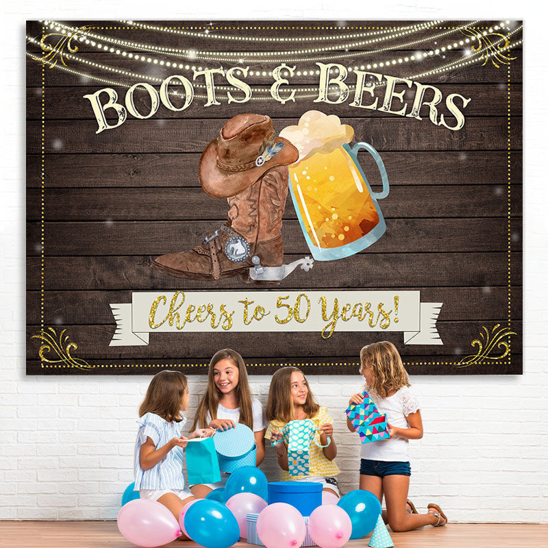 Lofaris Cheers To 50 Years Wooden Happy 50th Birthday Backdrop