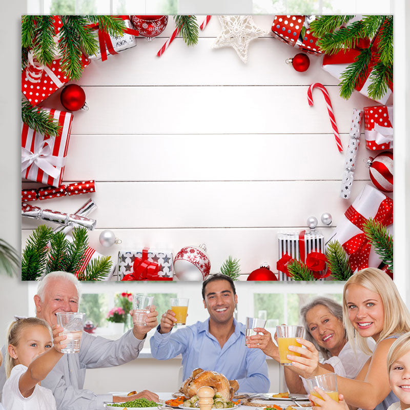 Lofaris Christmas Balls Gifts White Stripe Photoshoot Backdrop