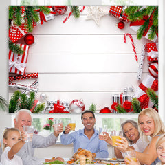 Lofaris Christmas Balls Gifts White Stripe Photoshoot Backdrop
