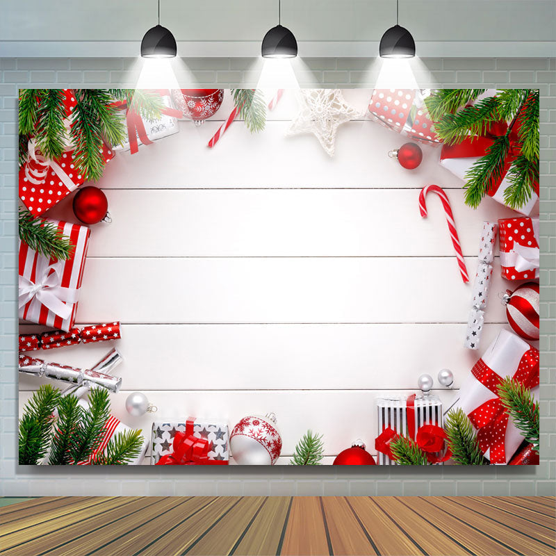 Lofaris Christmas Balls Gifts White Stripe Photoshoot Backdrop