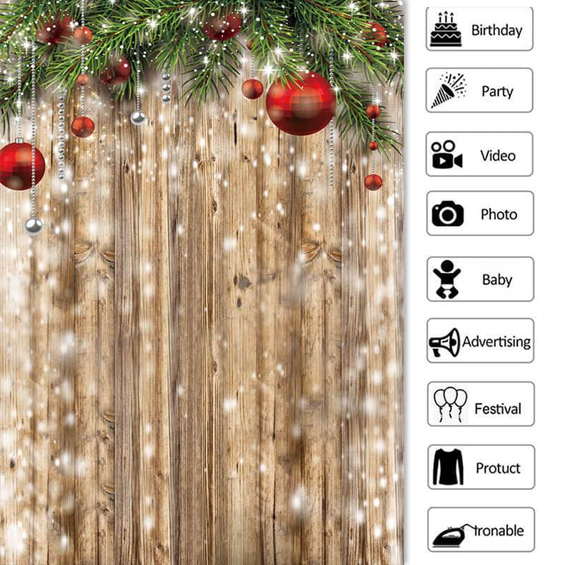 Lofaris Christmas Red Silver Gift Ball Wood Party Backdrop