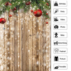 Lofaris Christmas Red Silver Gift Ball Wood Party Backdrop