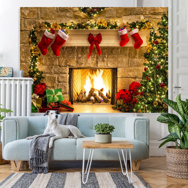 Lofaris Christmas stocking And Tree Brick Backdrop