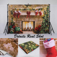 Lofaris Christmas Stockings Tree Brick Firplace Xmas Backdrop