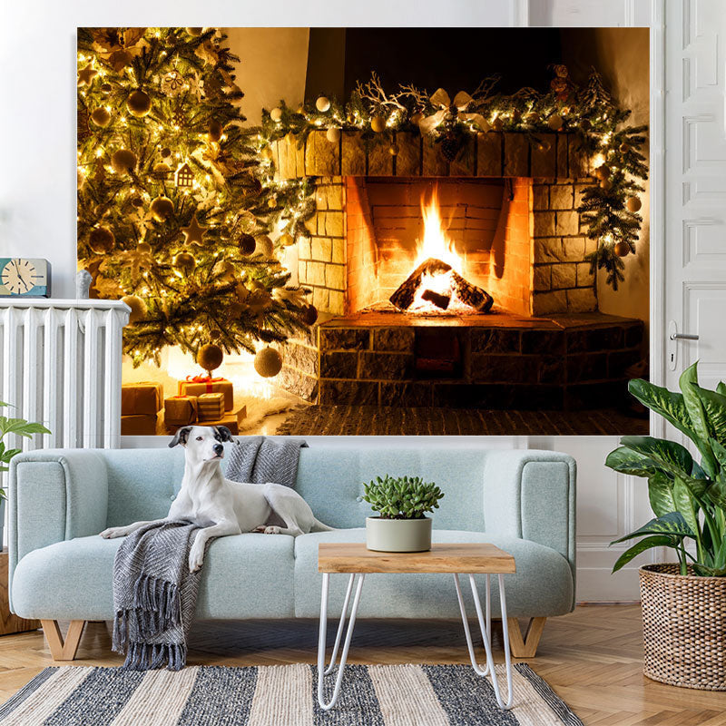 Lofaris Christmas Tree and Fireplace Cozy Backdrop