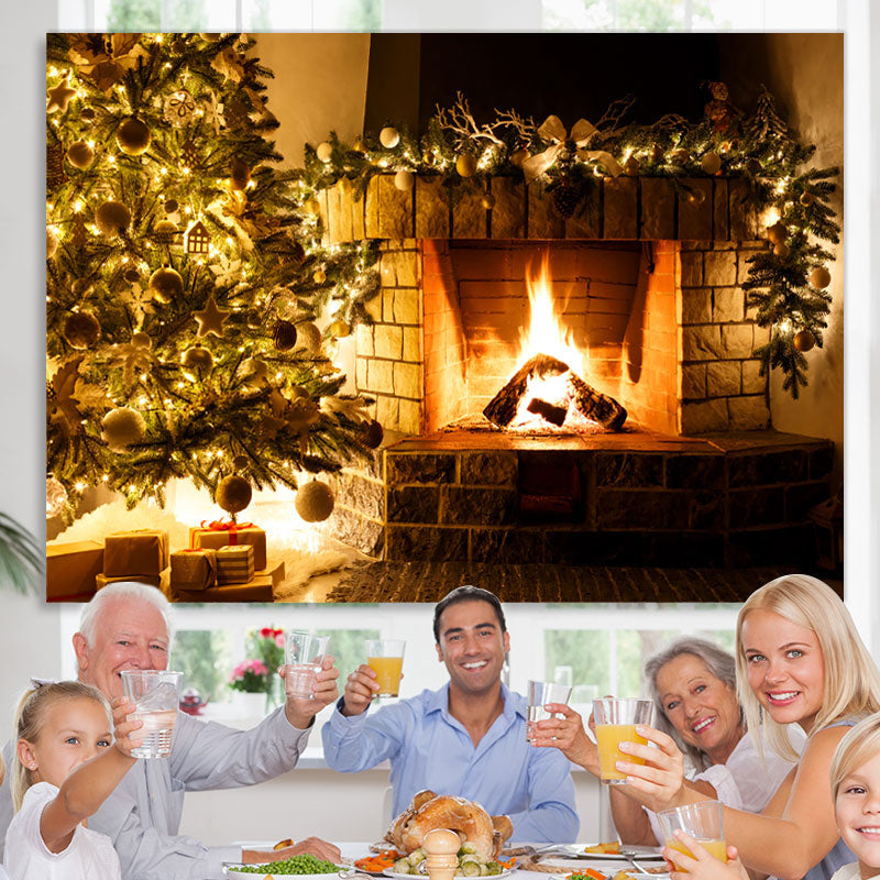 Lofaris Christmas Tree and Fireplace Cozy Backdrop