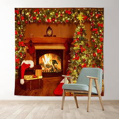 Lofaris Christmas Tree Fireplace Holiday Backdrop