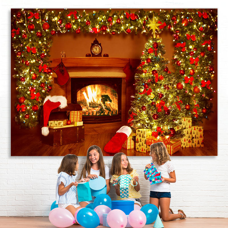 Lofaris Christmas Tree Fireplace Holiday Backdrop