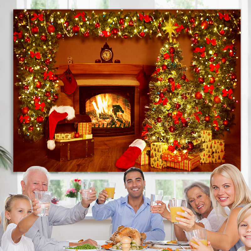 Lofaris Christmas Tree Fireplace Holiday Backdrop