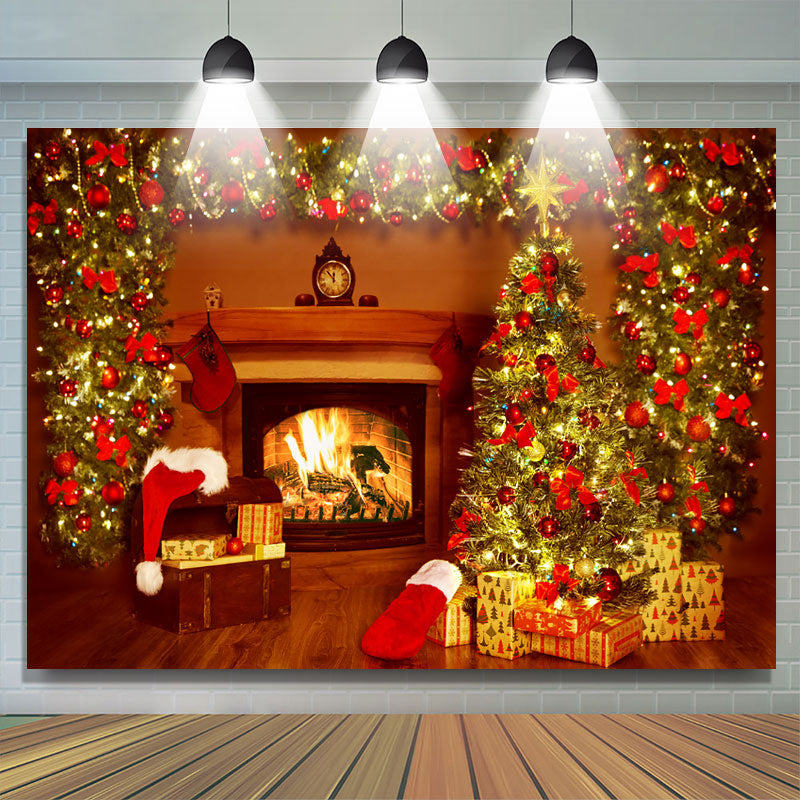 Lofaris Christmas Tree Fireplace Holiday Backdrop