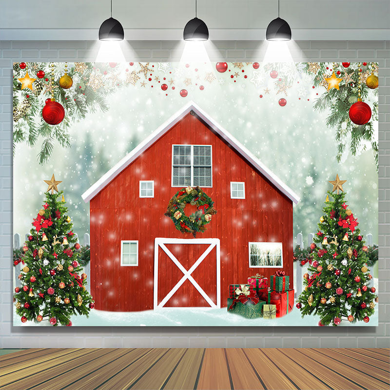 Lofaris Christmas tree in the snow red house backdrop